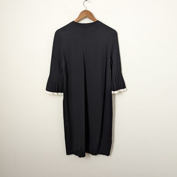 COS navy blue white trim crewneck ruffle long sleeve knitted midi dress - Picture 5 of 6